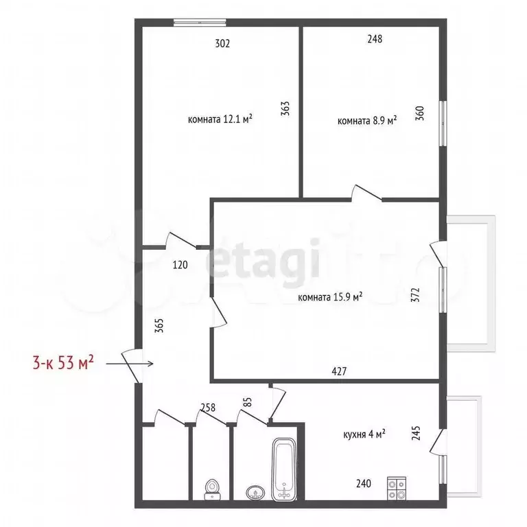 3-к. квартира, 53 м, 8/9 эт. - Фото 0