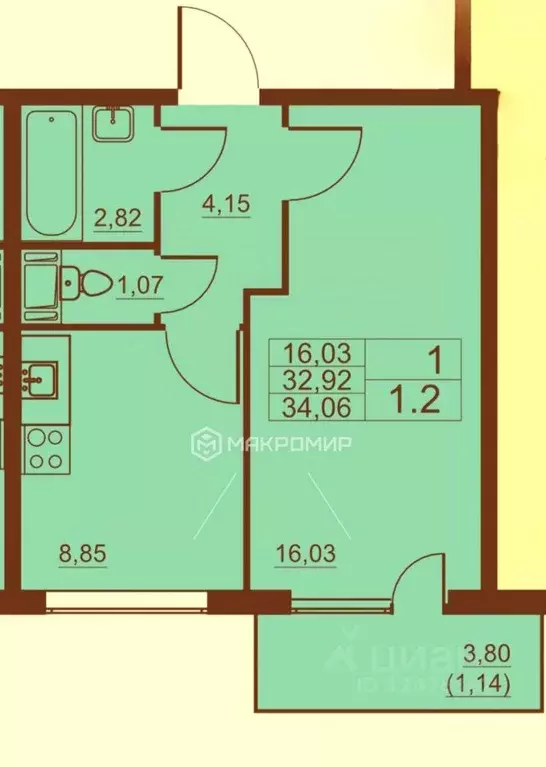 1-к кв. Санкт-Петербург пос. Шушары, Московское ш., 262к1 (33.0 м) - Фото 2
