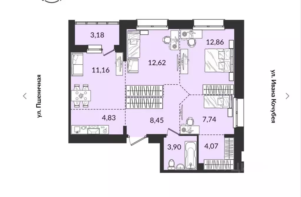 4-к кв. Иркутская область, Иркутск Пшеничная ул., 15/1 (68.8 м) - Фото 1