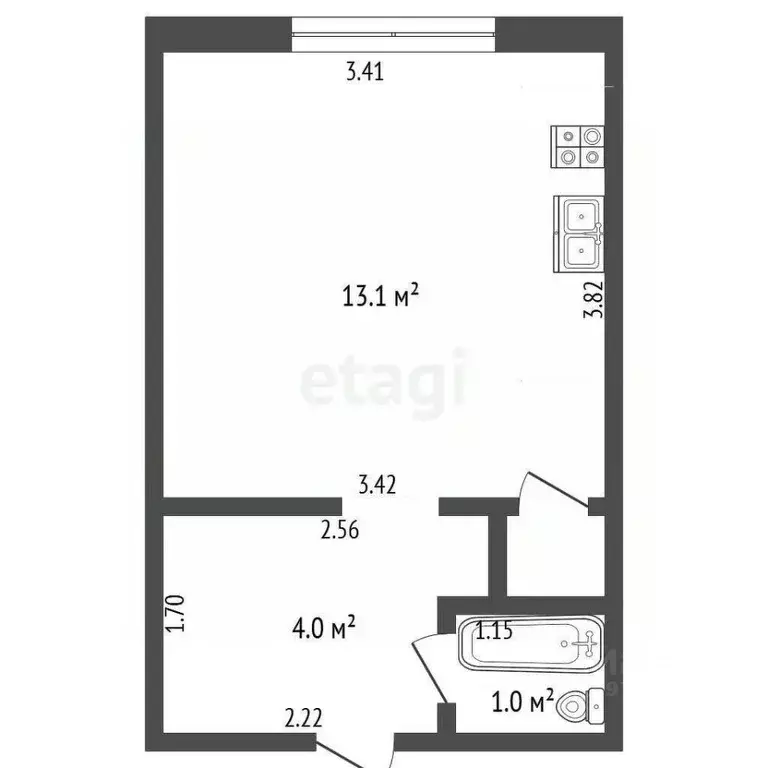 Студия Башкортостан, Стерлитамак ул. Худайбердина, 170А (18.6 м) - Фото 1