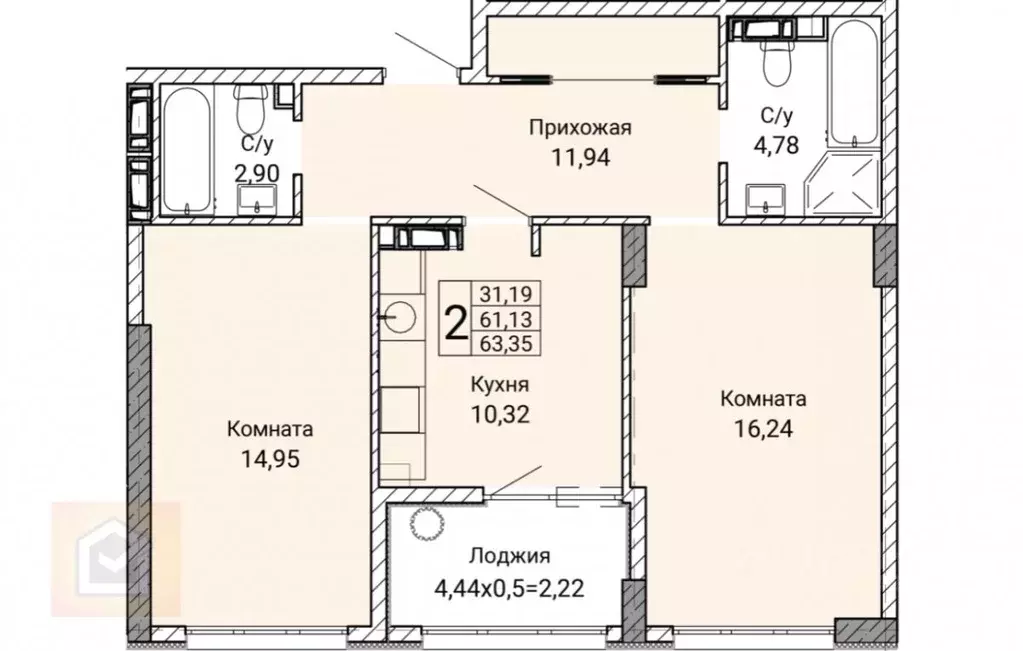 2-к кв. Севастополь ул. Братьев Манганари, 26к1 (63.35 м) - Фото 1