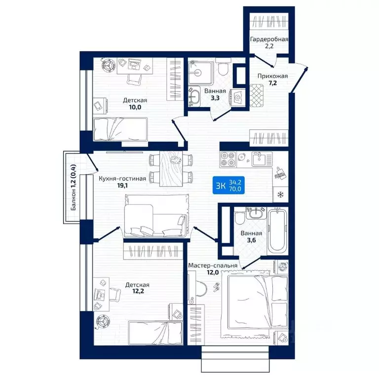 3-к кв. Самарская область, Самара ул. 8-я Радиальная, 31 (70.0 м) - Фото 1