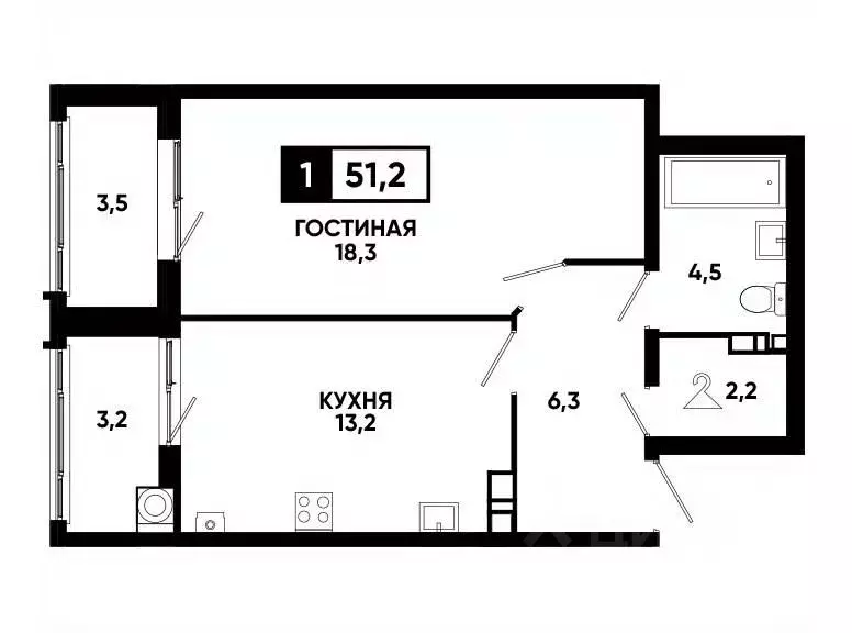 1-к кв. Ставропольский край, Ставрополь ул. Андрея Голуба, 14к3 (51.2 ... - Фото 0