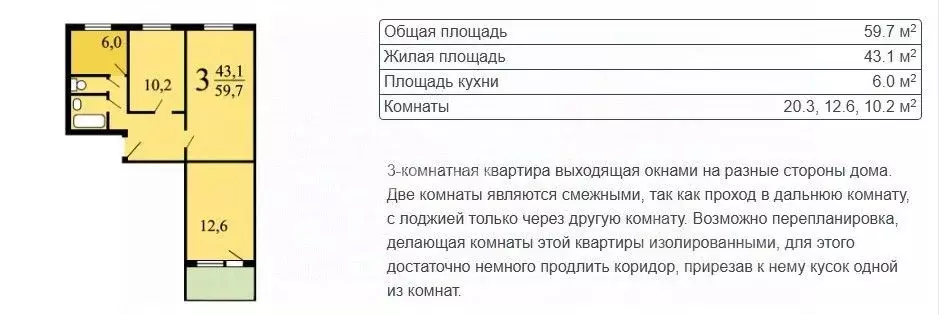 3-к кв. Москва Вешняковская ул., 5К4 (59.7 м) - Фото 2