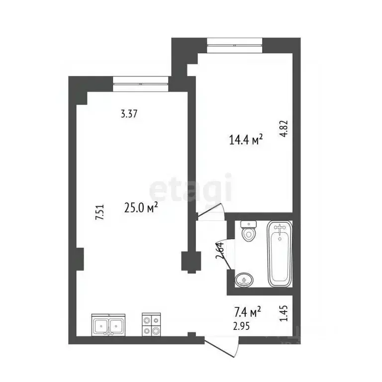 1-к кв. Ханты-Мансийский АО, Сургут ул. Профсоюзов, 38 (50.2 м) - Фото 1