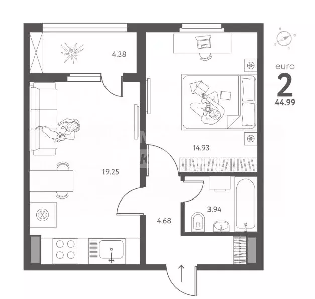 2-комнатная квартира: Липецк, улица Перова, 2Д (44.99 м) - Фото 0