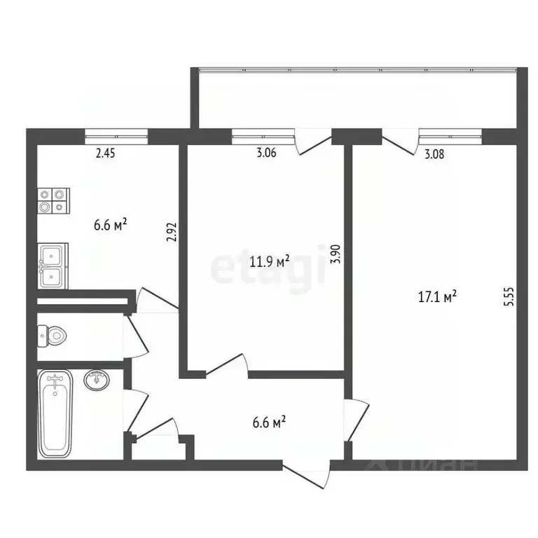 2-к кв. Псковская область, Псков ул. Труда, 24 (46.4 м) - Фото 2