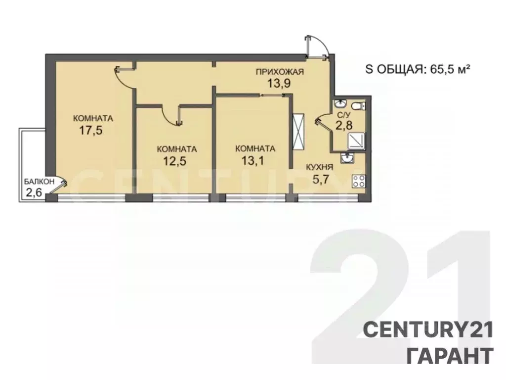 3-к кв. Санкт-Петербург ул. Добровольцев, 62К1 (65.5 м) - Фото 1