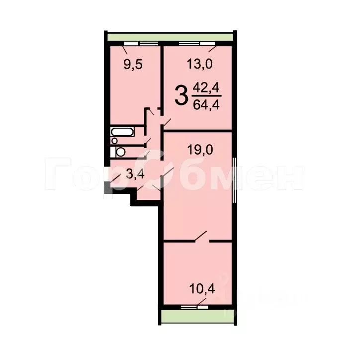 3-к кв. Москва ул. Бутлерова, 38К3 (65.0 м) - Фото 2