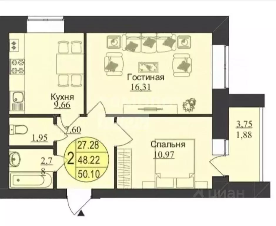 2-к кв. Марий Эл, Йошкар-Ола ул. Соловьева, 21 (53.0 м) - Фото 2