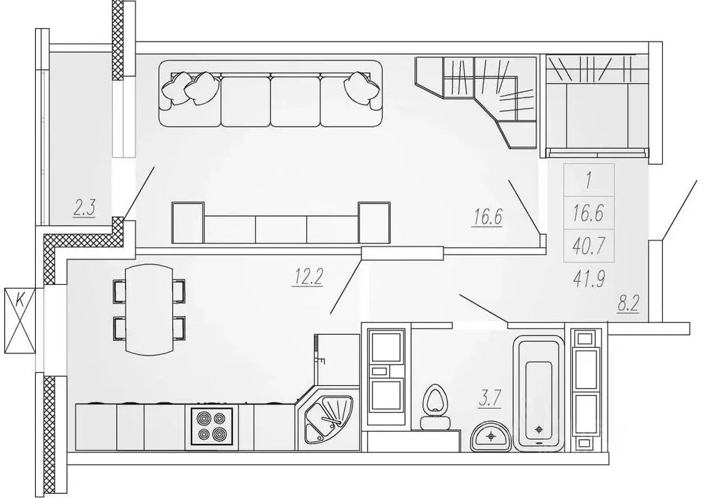 1-к кв. Московская область, Мытищи ул. Академика Каргина, 36Б (41.2 м) - Фото 2