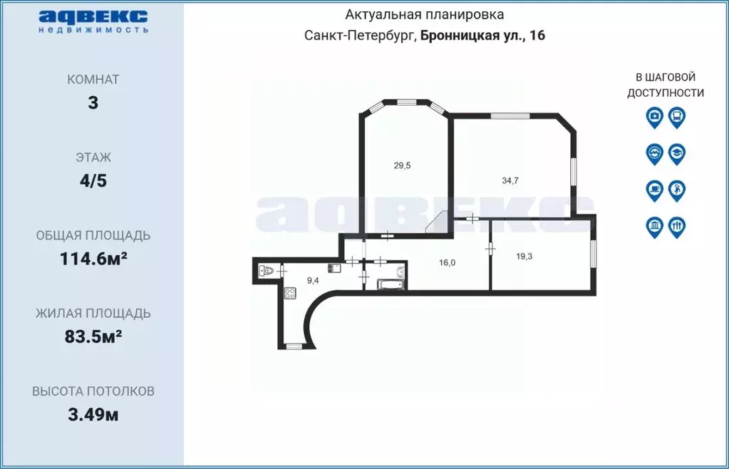 3-к кв. Санкт-Петербург Бронницкая ул., 16 (114.6 м) - Фото 2