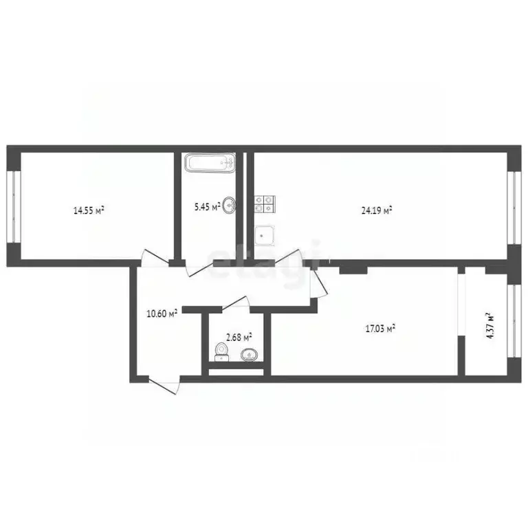 2-к кв. Тюменская область, Тюмень ул. Братьев Бондаревых, 1 (64.0 м) - Фото 1