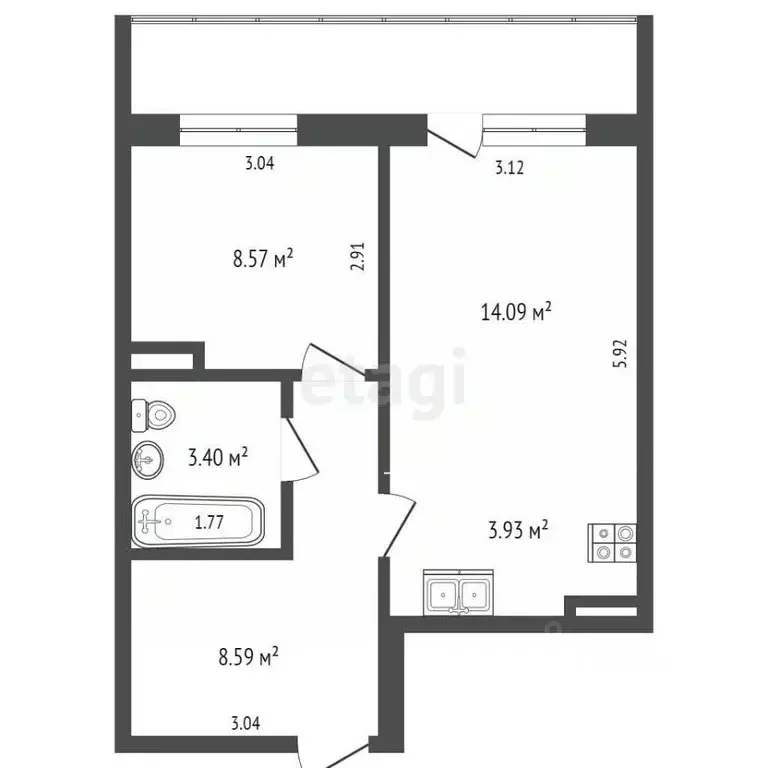 1-к кв. Кемеровская область, Кемерово ул. Веры Волошиной, 22Ак1 (42.5 ... - Фото 2