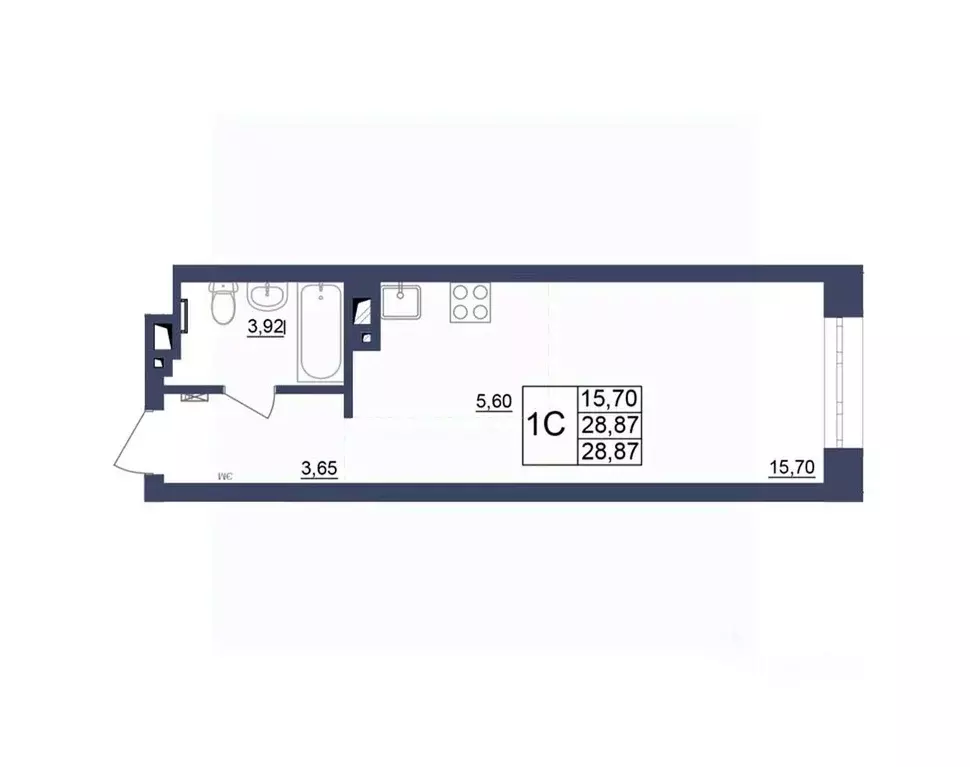 Студия Башкортостан, Уфа Космос жилой комплекс, лит1 (28.87 м) - Фото 1
