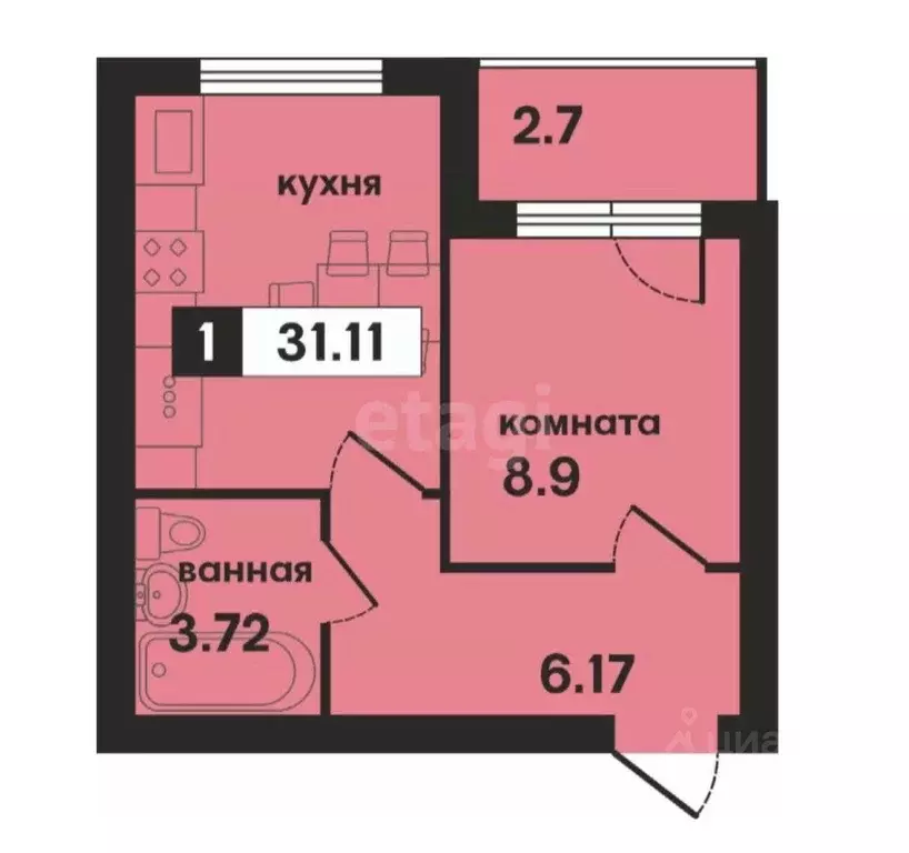 1-к кв. Владимирская область, Муром Новая Слобода мкр,  (31.11 м) - Фото 1