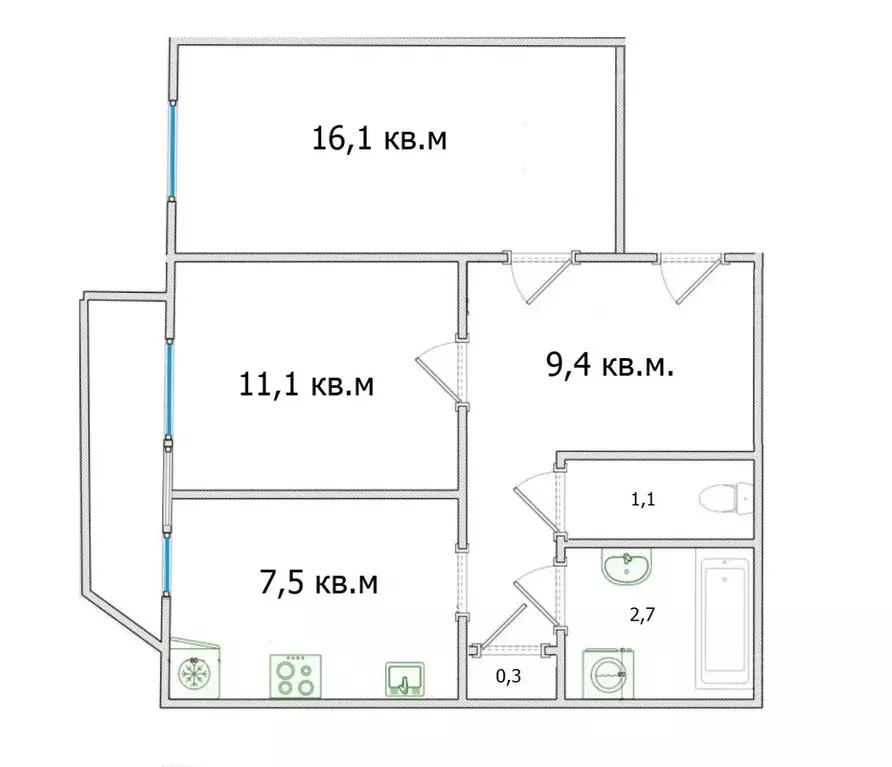 2-к кв. Санкт-Петербург Малая Бухарестская ул., 3 (48.2 м) - Фото 1