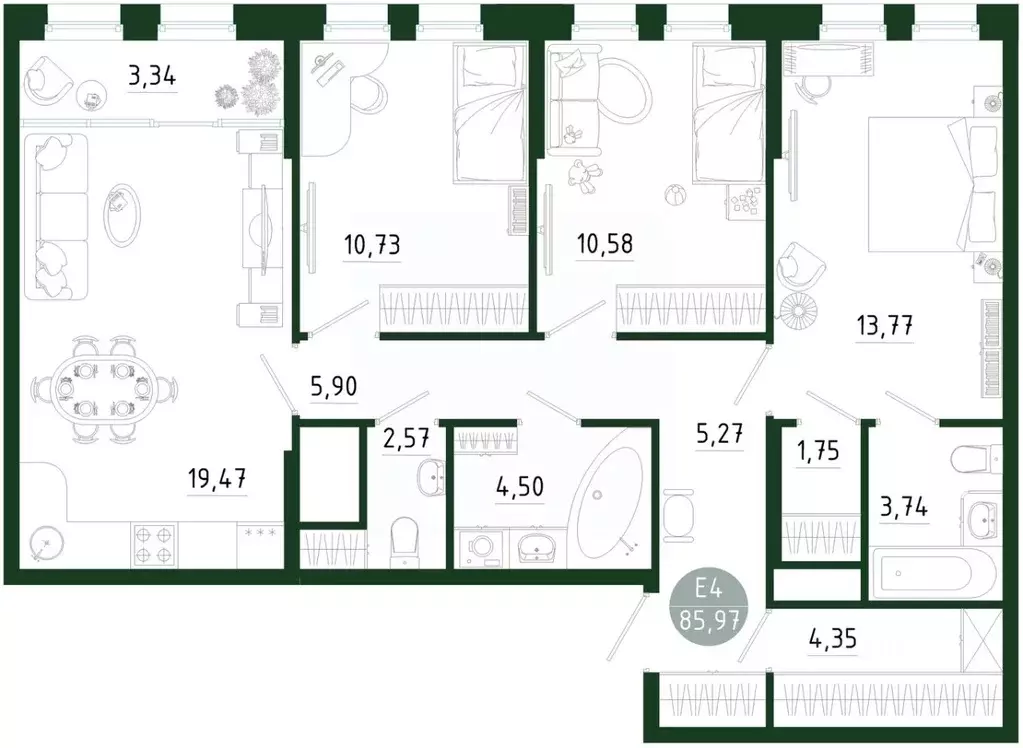 3-к кв. Тульская область, Тула Платон Парк жилой комплекс (85.97 м) - Фото 1