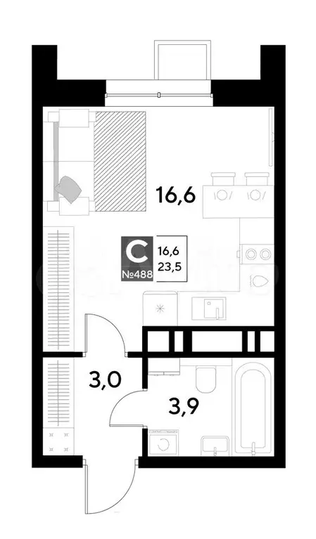 Квартира-студия, 23,5 м, 7/21 эт. - Фото 0