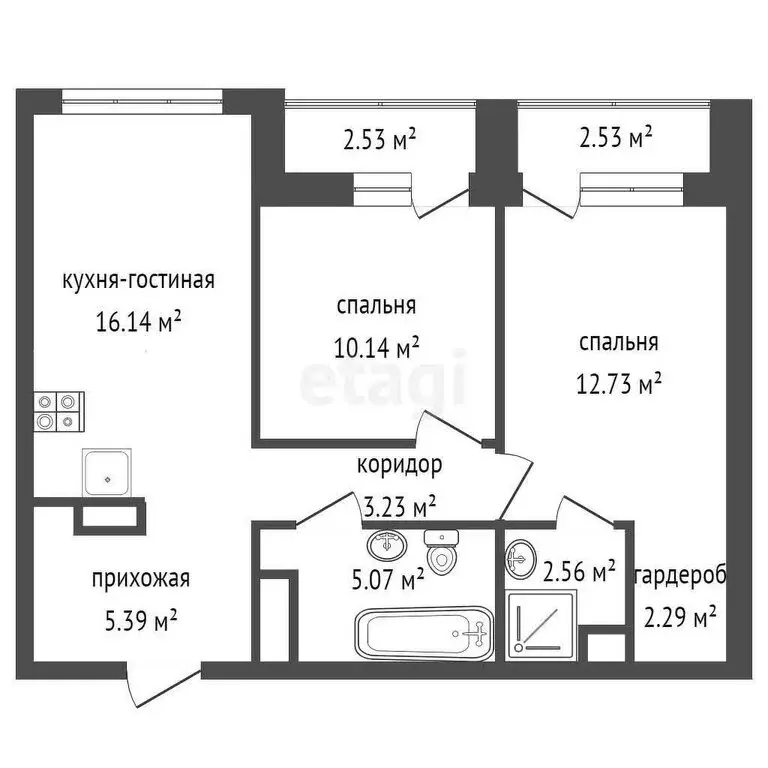 2-комнатная квартира: Тюмень, улица Разведчика Кузнецова, 5 (57.3 м) - Фото 0