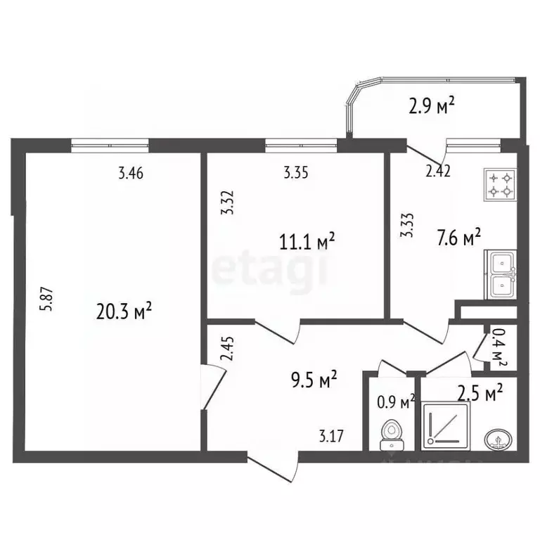 2-к кв. Санкт-Петербург Пулковское ш., 15К2 (52.1 м) - Фото 2