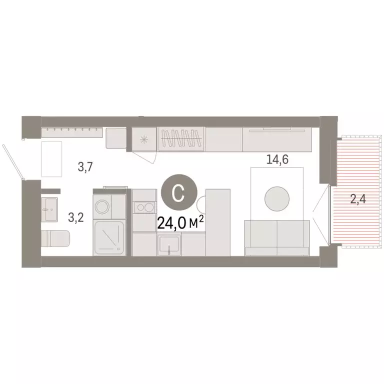 Квартира-студия: Новосибирск, Большевистская улица, 66 (24 м) - Фото 2