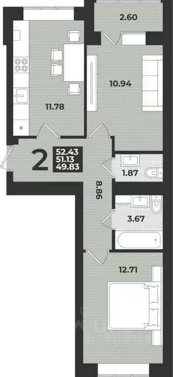 2-к кв. Калининградская область, Калининград ул. Героя России ... - Фото 1