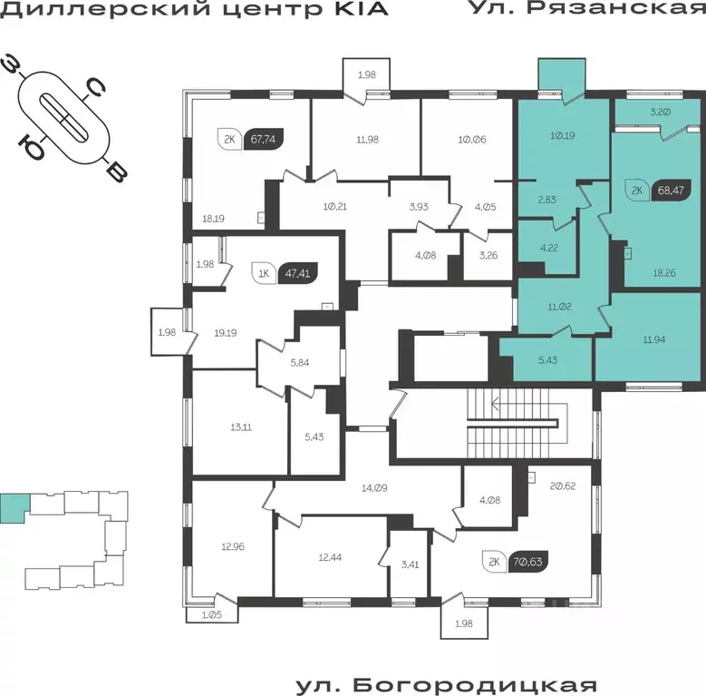 2-к кв. Тульская область, Тула ул. Богородицкая, 8В (68.47 м) - Фото 1
