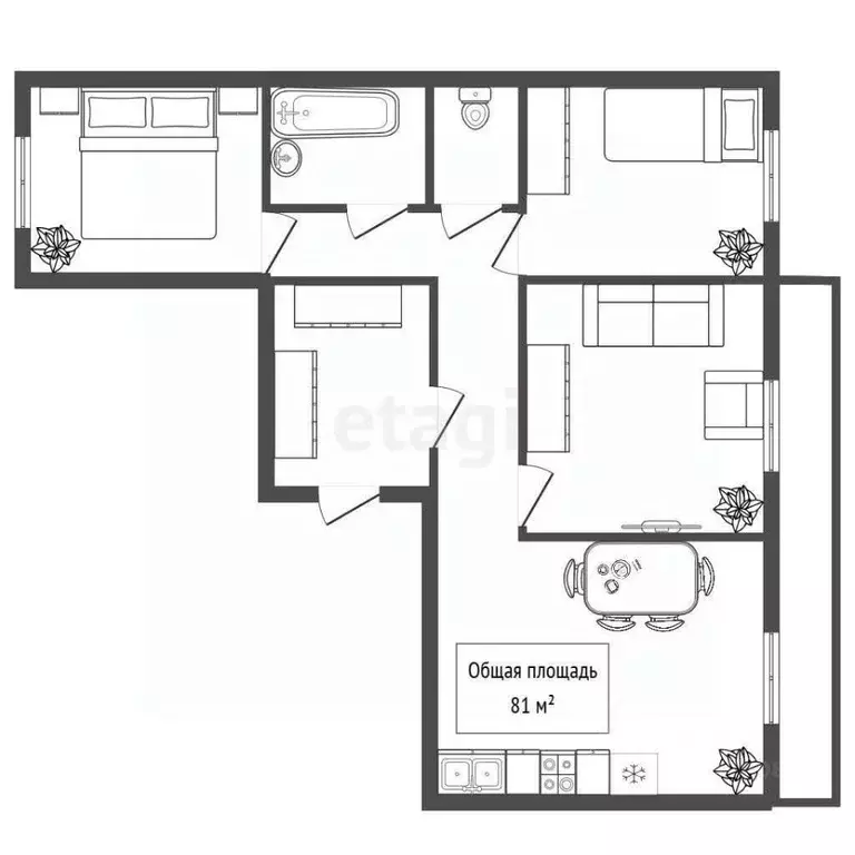 3-к кв. Новосибирская область, Новосибирск ул. Кирова, 322 (81.0 м) - Фото 2