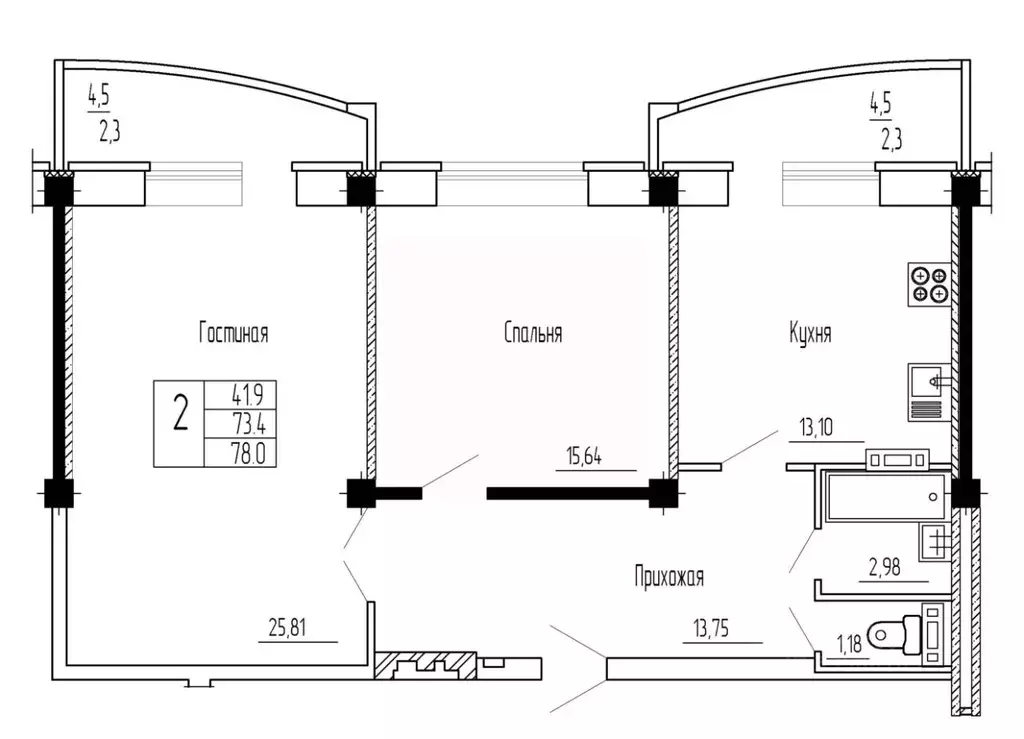 2-к кв. Воронежская область, Воронеж ул. Летчика Филипова, 4 (78.0 м) - Фото 1