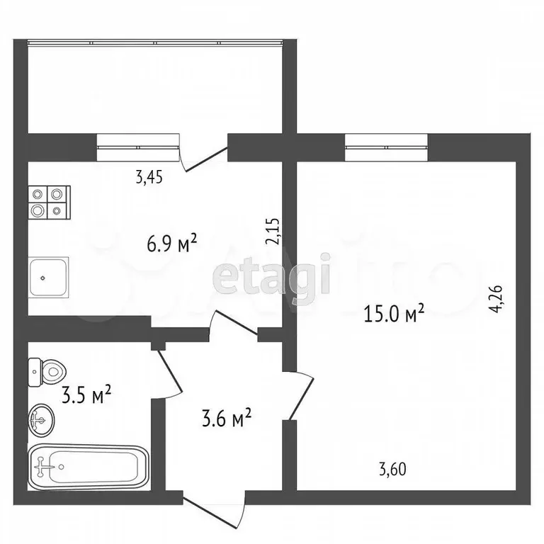 1-к. квартира, 35,1 м, 6/9 эт. - Фото 0