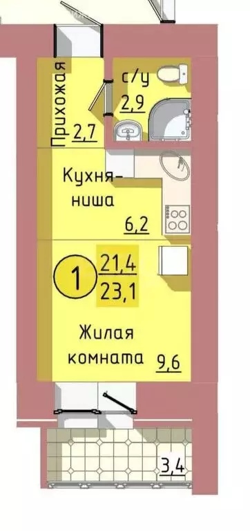 Квартира-студия: Благовещенск, Артиллерийская улица, 93 (23 м) - Фото 1