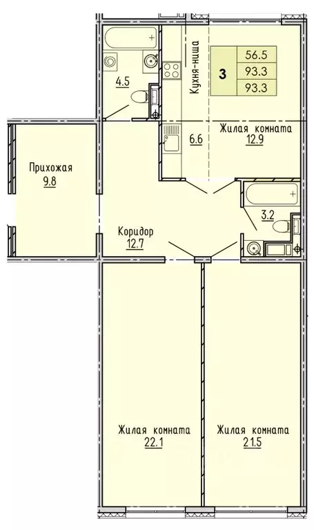 3-к кв. Пензенская область, Пенза ул. Яшиной, 2 (93.3 м) - Фото 0