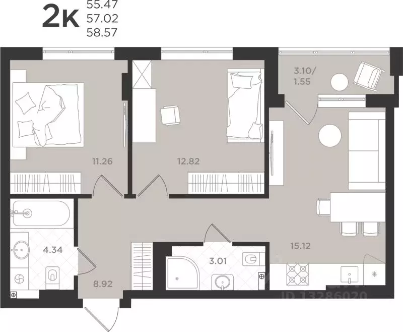 2-к кв. Калининградская область, Светлогорск  (57.25 м) - Фото 1