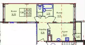 2-к. квартира, 55 м, 3/10 эт. - Фото 0