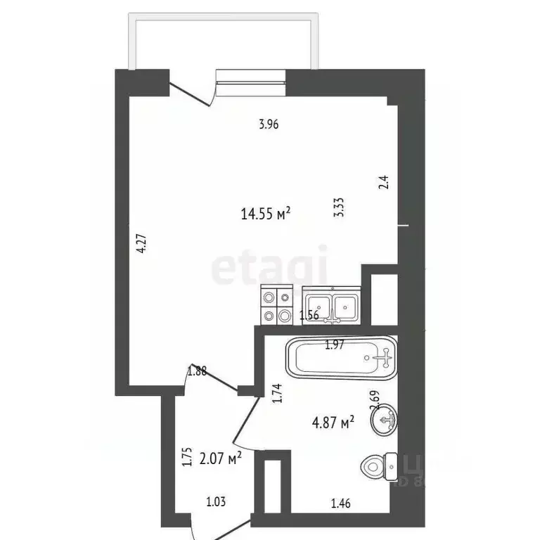 Студия Ставропольский край, Ессентуки ул. Кленовая Роща (21.3 м) - Фото 2