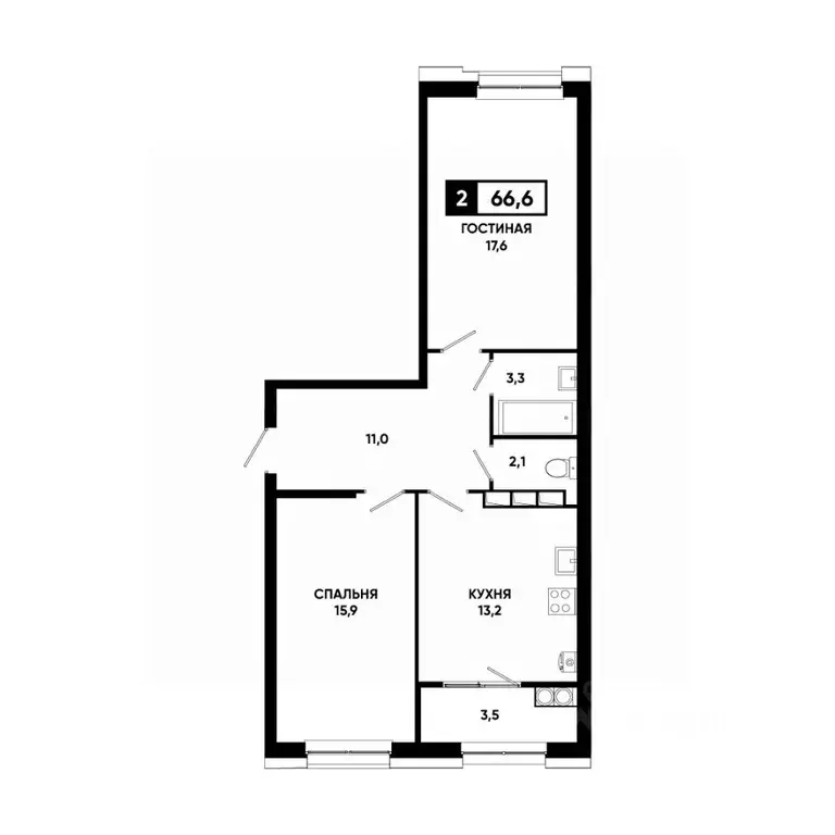 2-к кв. Ставропольский край, Ставрополь просп. Российский, 18к4 (66.6 ... - Фото 1