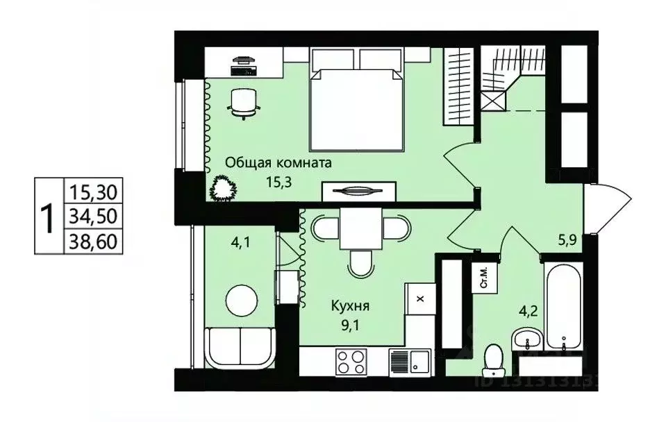 1-к кв. Мордовия, Саранск Юбилейный жилрайон, 3-й мкр, Новая История ... - Фото 1