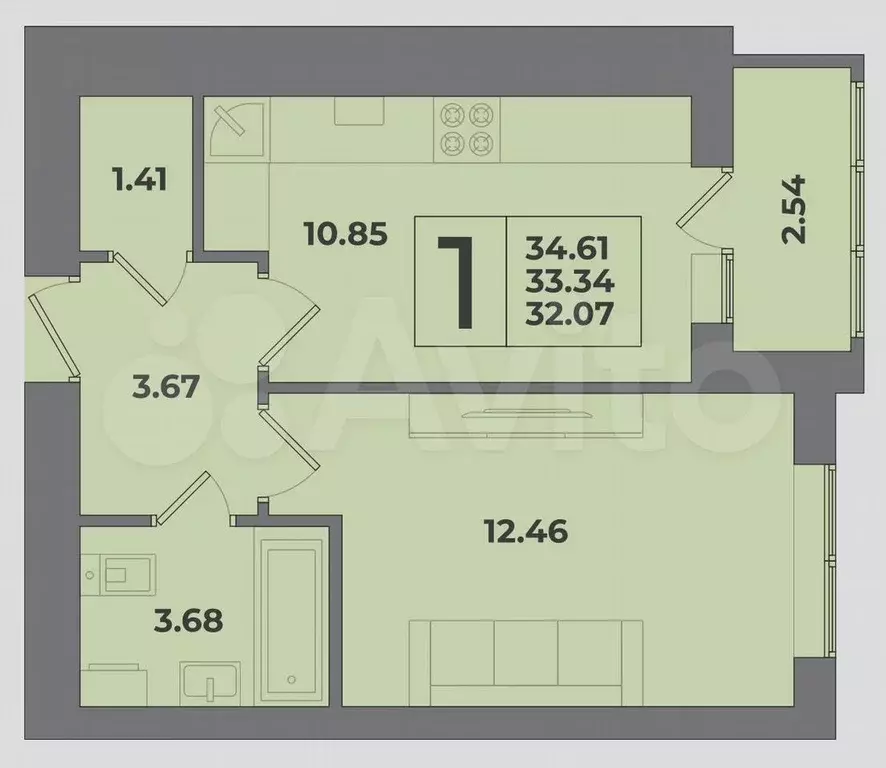 1-к. квартира, 35 м, 7/9 эт. - Фото 1