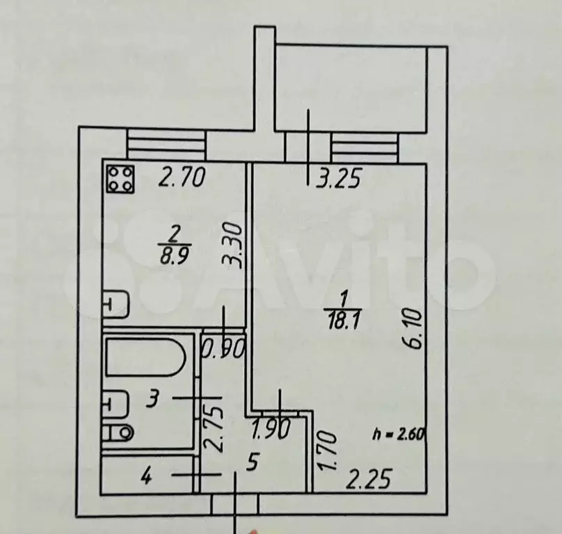 1-к. квартира, 40,3 м, 1/5 эт. - Фото 0