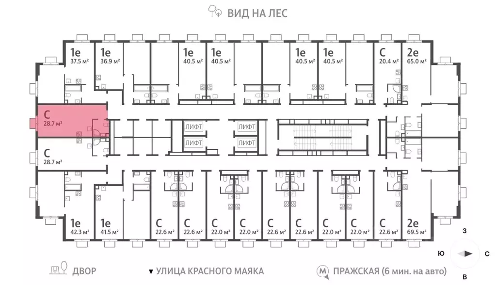 Студия Москва Парксайд жилой комплекс, 2 (28.7 м) - Фото 1