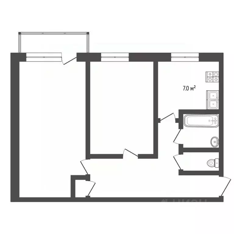 2-к кв. Тюменская область, Тюмень ул. Белинского, 18 (41.2 м) - Фото 1