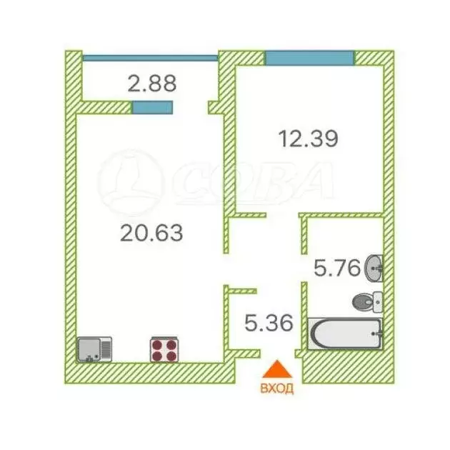 1-комнатная квартира: Тюмень, улица Ю.-Р.Г. Эрвье, 32к1 (44.1 м) - Фото 2