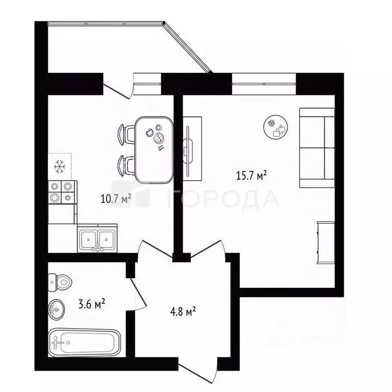 1-к кв. Новосибирская область, Новосибирск ул. Королева, 10/1 (35.1 м) - Фото 1