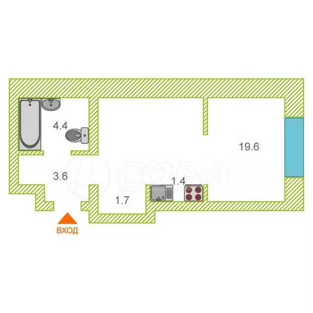 Квартира-студия: Тюмень, Новгородская улица, 14 (31 м) - Фото 0