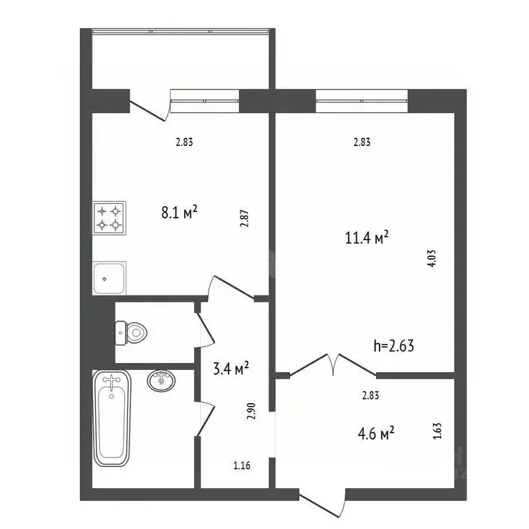 1-к кв. Красноярский край, Красноярск ул. Красной Армии, 121 (31.1 м) - Фото 2