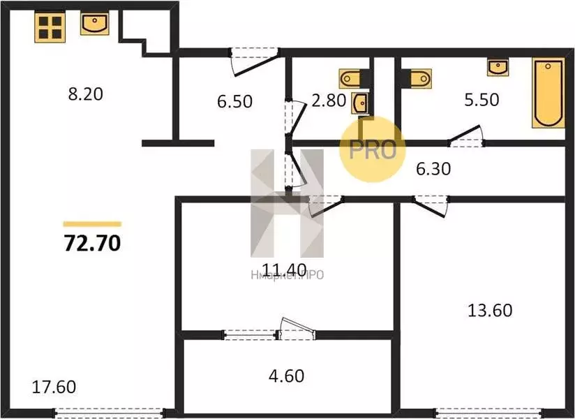 Продаётся 2-к квартира, 72.7 м - Фото 1
