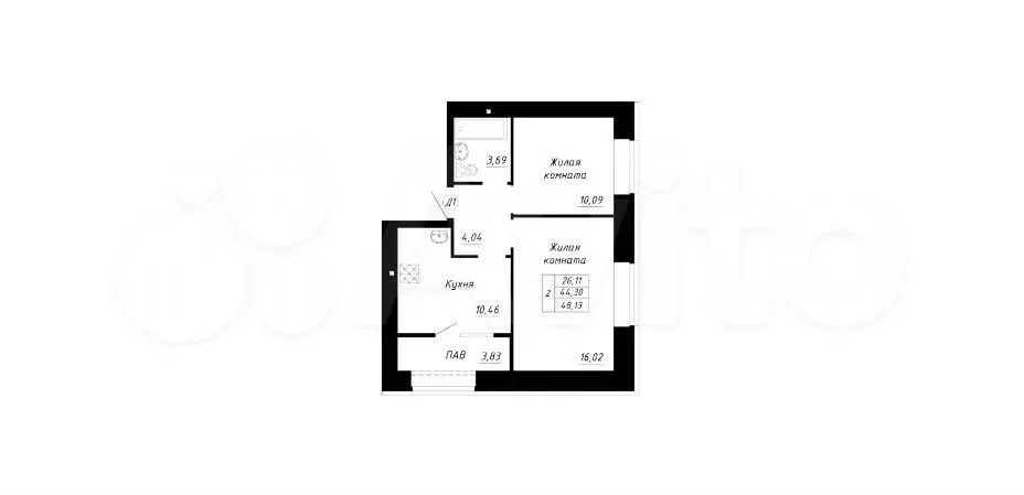 2-к. квартира, 48,1 м, 10/14 эт. - Фото 0