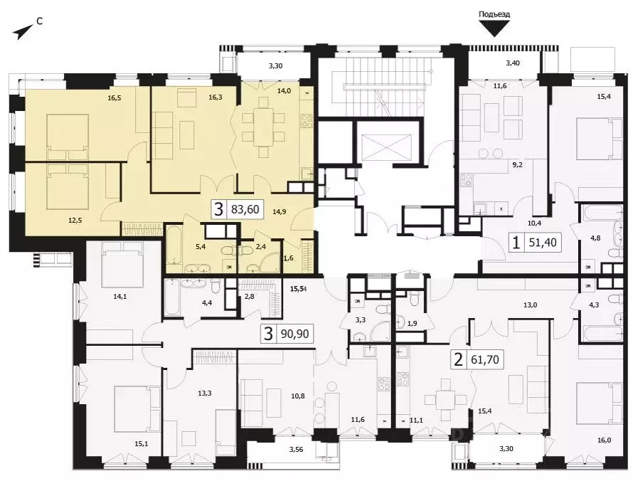 3-к кв. Москва ул. Маршала Тимошенко, 8 (83.6 м) - Фото 2