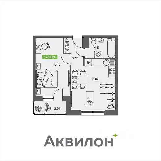 1-к кв. Архангельская область, Северодвинск  (39.24 м) - Фото 0